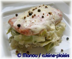 papillote de saumon lit poireaux