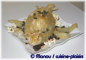 papillotes de poire sauce chocolat